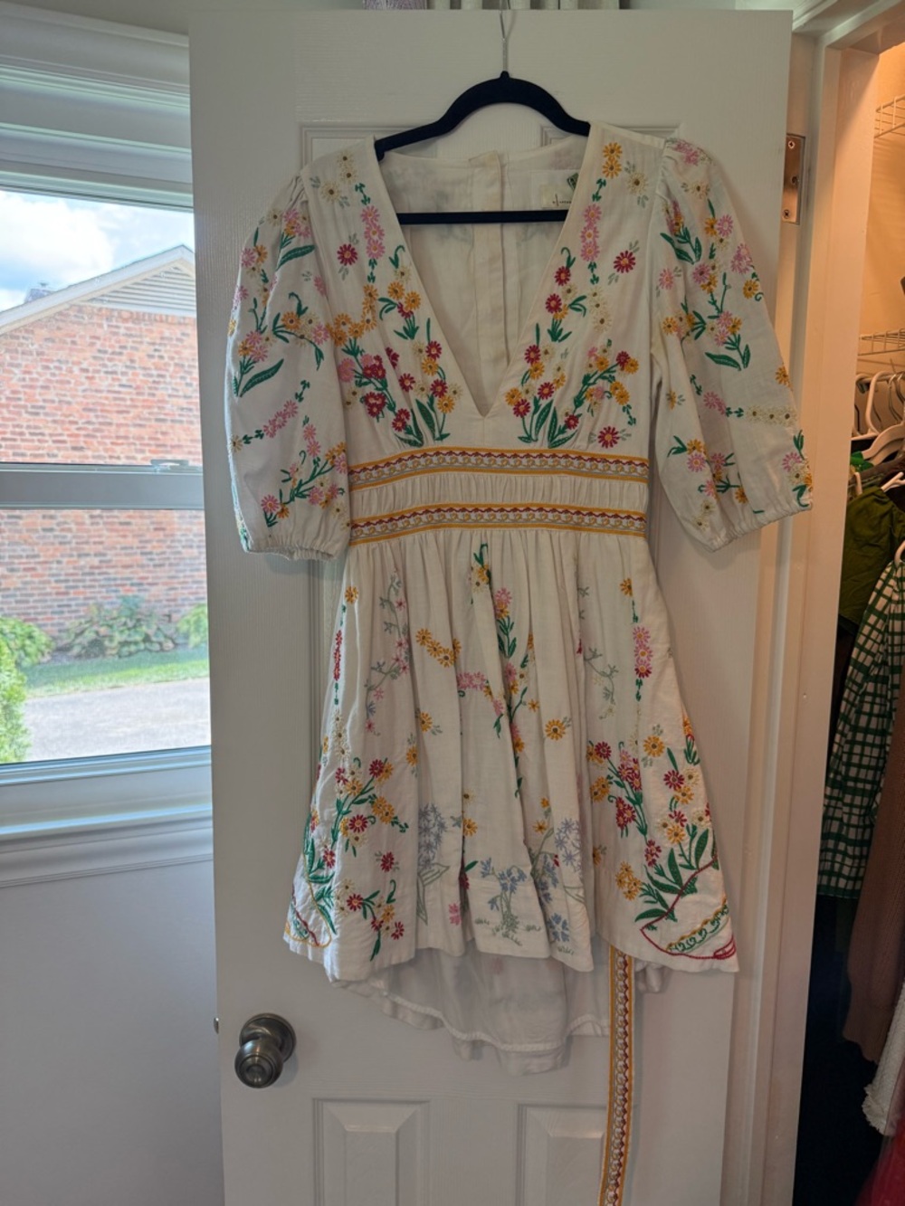 Anthropologie White Floral Embroidered Dress